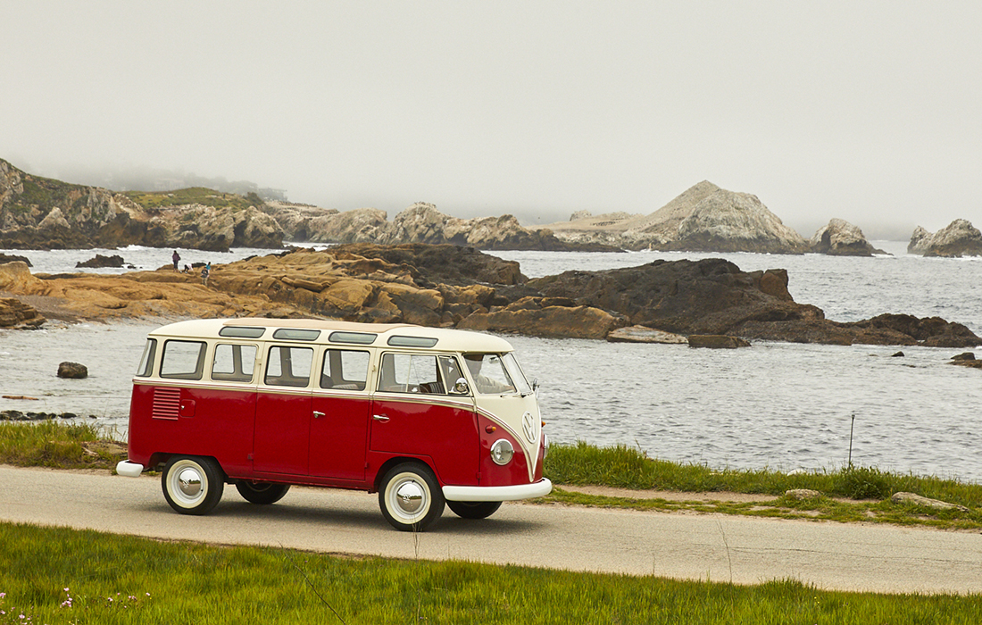 VW bus parked along Monterey coast