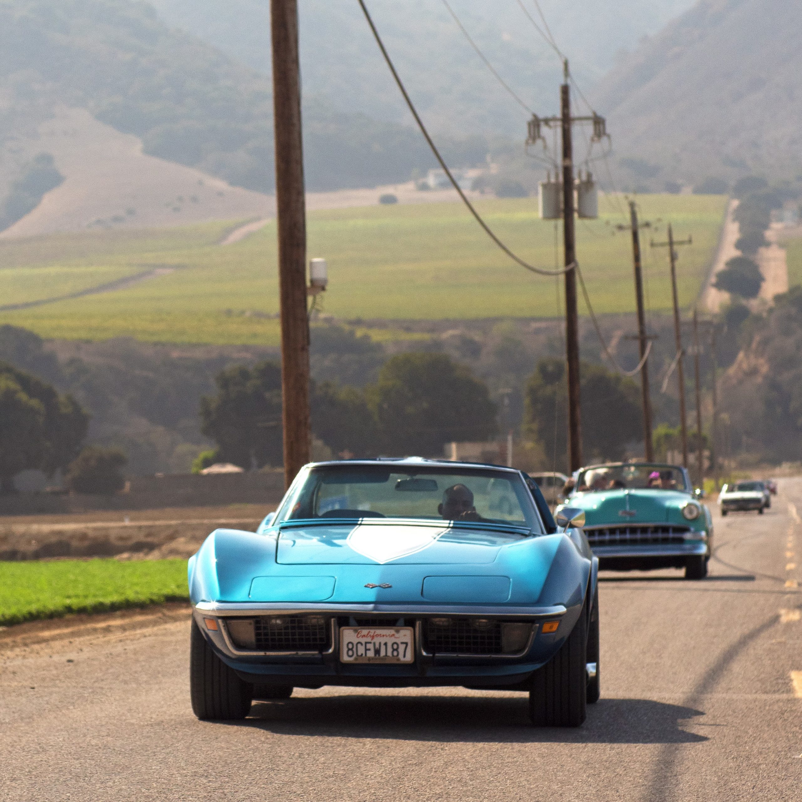 classic cars on road rally