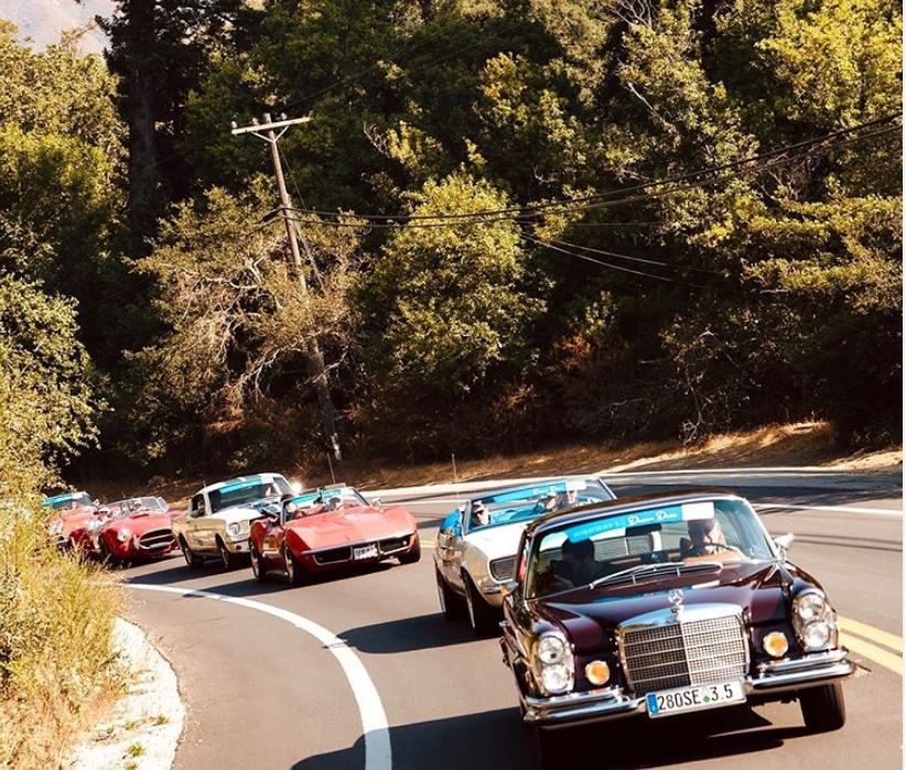 six classic cars on 17 mile drive during road rally