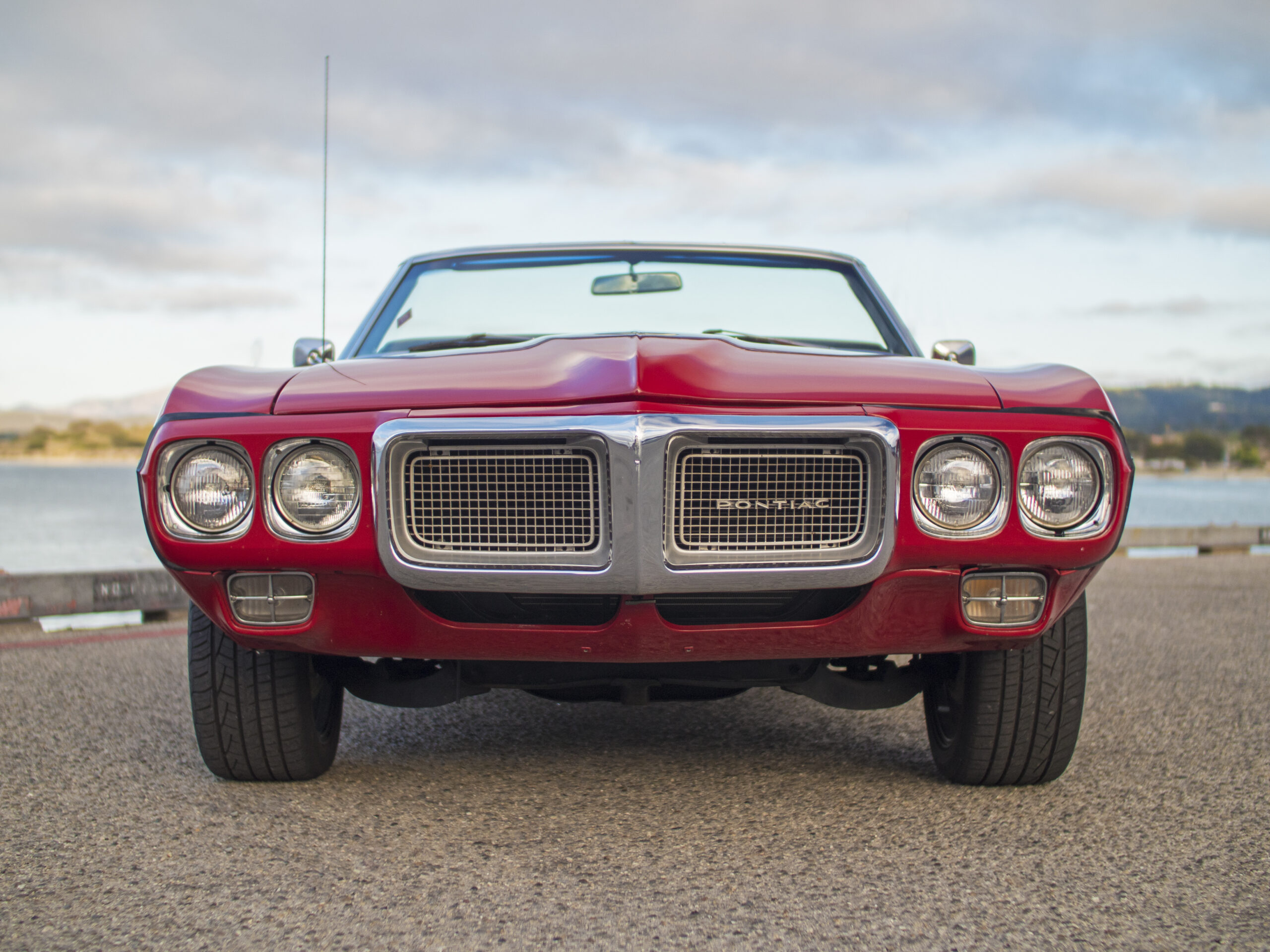 front view of red firebird